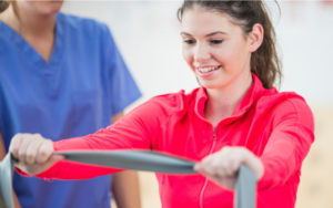 Supportive Rehab Woman with Stretchband