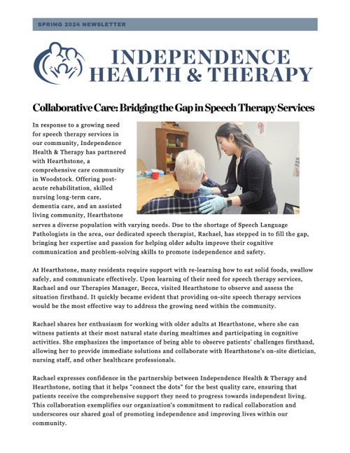Independence Health & Therapy Spring Newsletter